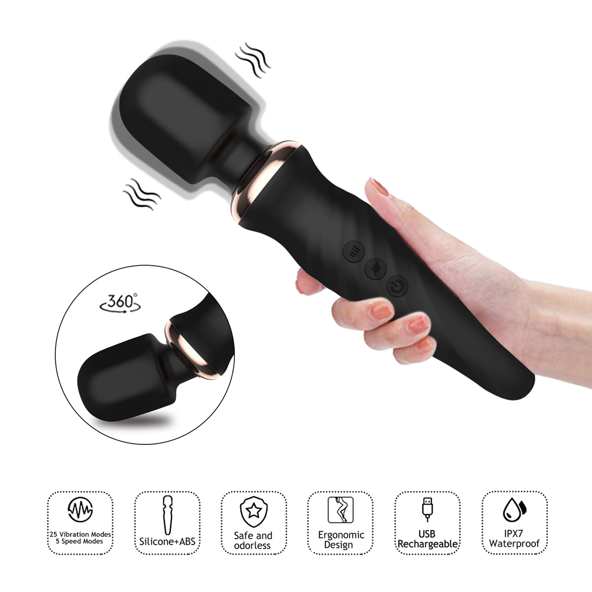 Wireless Waterproof Power Wand Massager Silicone Vibrator