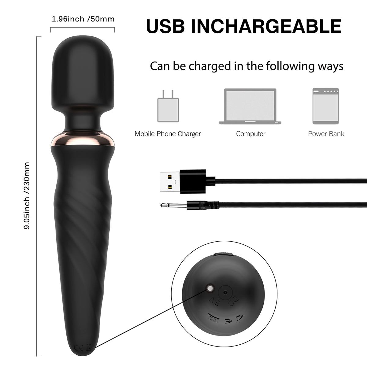 Wireless Waterproof Power Wand Massager Silicone Vibrator