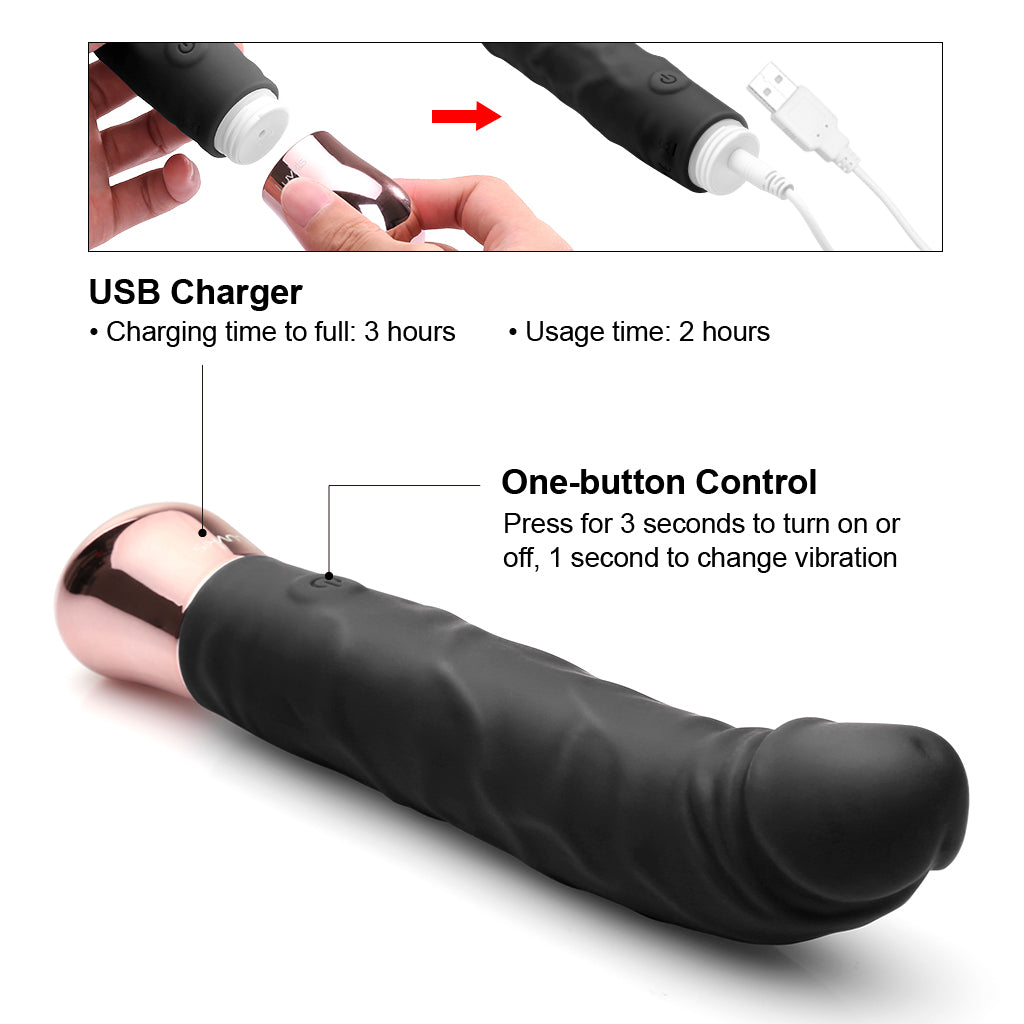 Black Realistic G-spot Dildo Vibrator Wand Massager