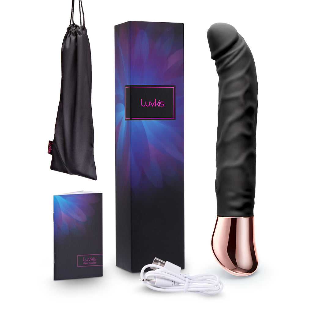 Black Realistic G-spot Dildo Vibrator Wand Massager