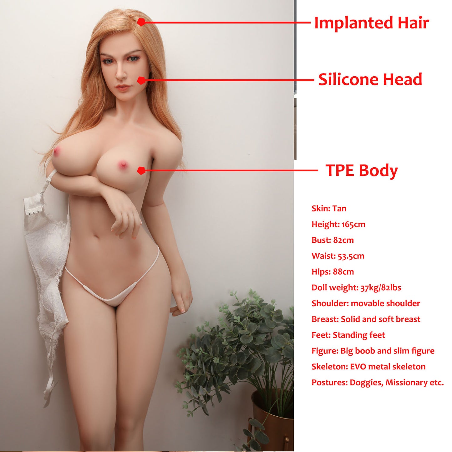 165cm Lifelike Sex Doll Implanted Hair Lover Dolls
