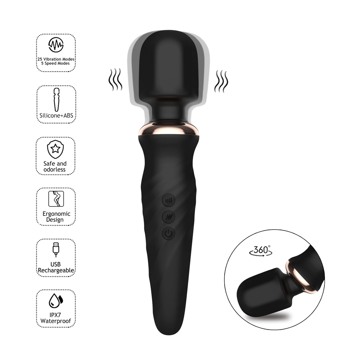 Wireless Waterproof Power Wand Massager Silicone Vibrator