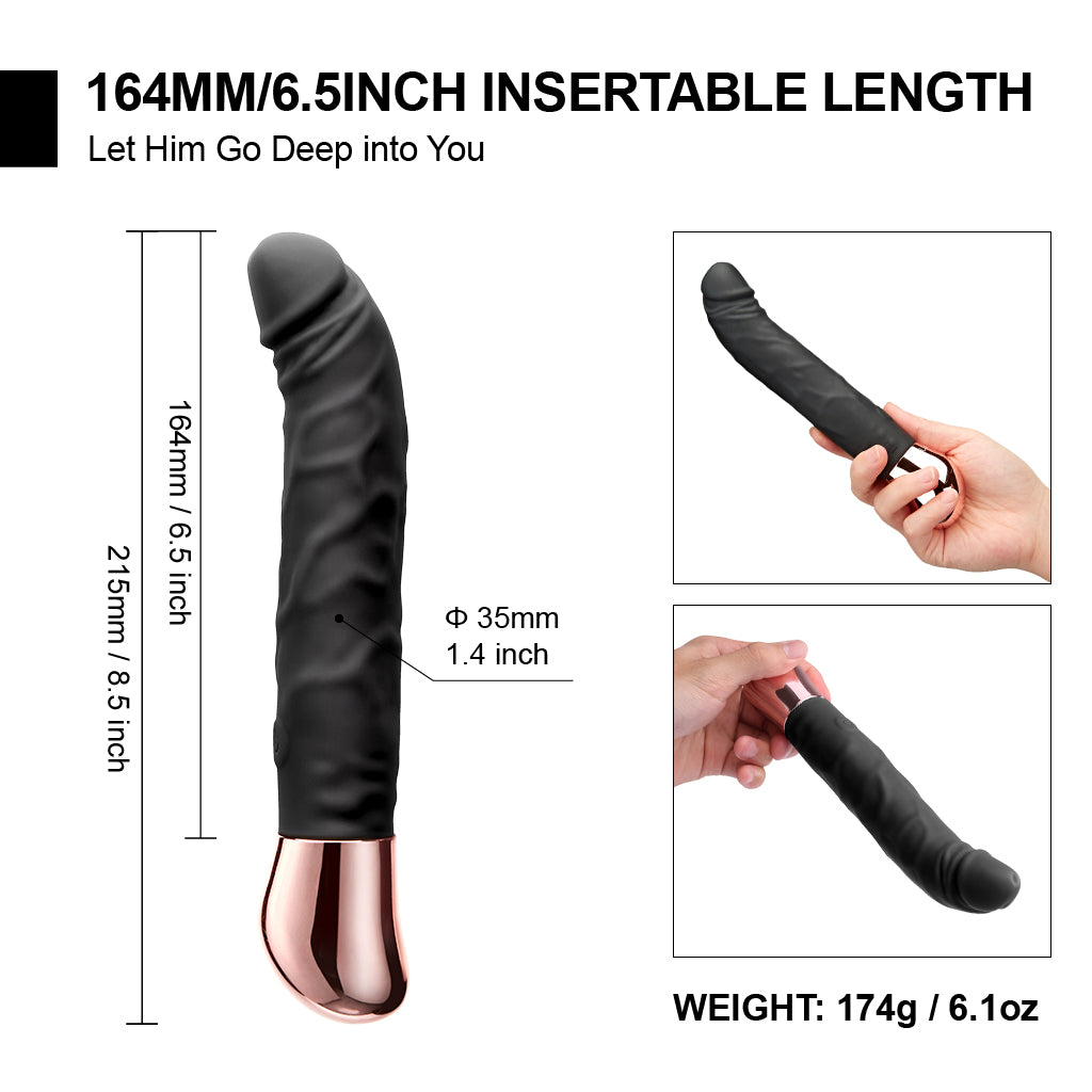 Black Realistic G-spot Dildo Vibrator Wand Massager
