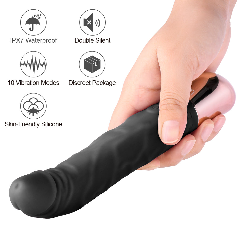 Black Realistic G-spot Dildo Vibrator Wand Massager